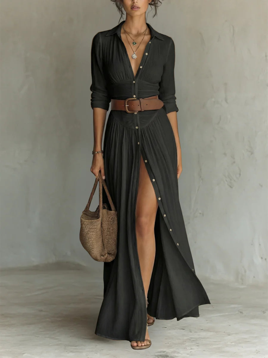 ALZEA | Vestido largo de lino de diseño elegante