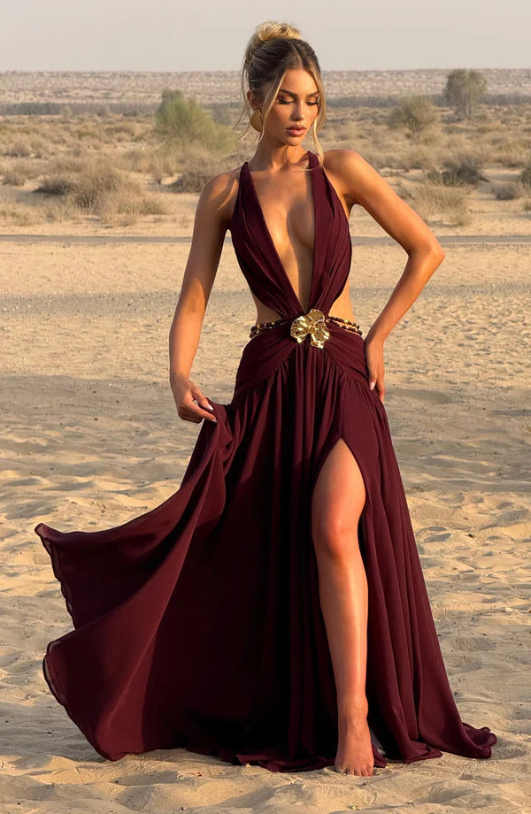 INDIANA | Vestido largo de diseño con escote halter