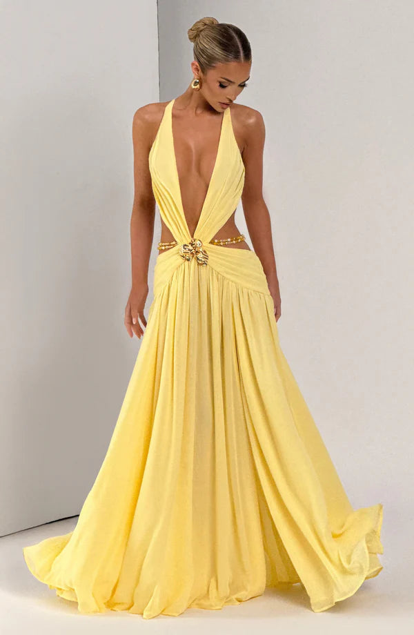 INDIANA | Vestido largo de diseño con escote halter